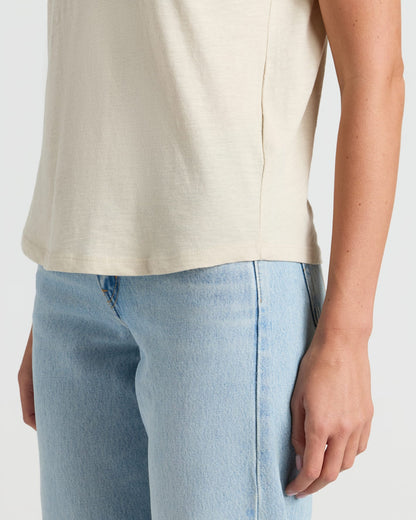 Womens Oatmeal Relaxed Slub V-Neck Tee 2-Pack