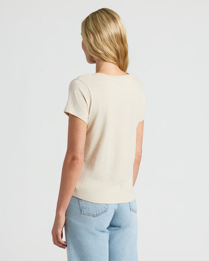 Womens Black & Oatmeal Relaxed Slub V-Neck Tee 2-Pack