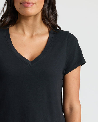 Womens Black & Oatmeal Relaxed Slub V-Neck Tee 2-Pack