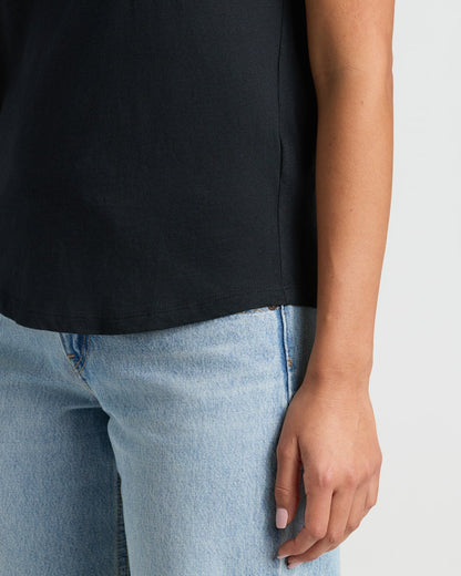 Womens Black Relaxed Slub V-Neck Tee 2-Pack