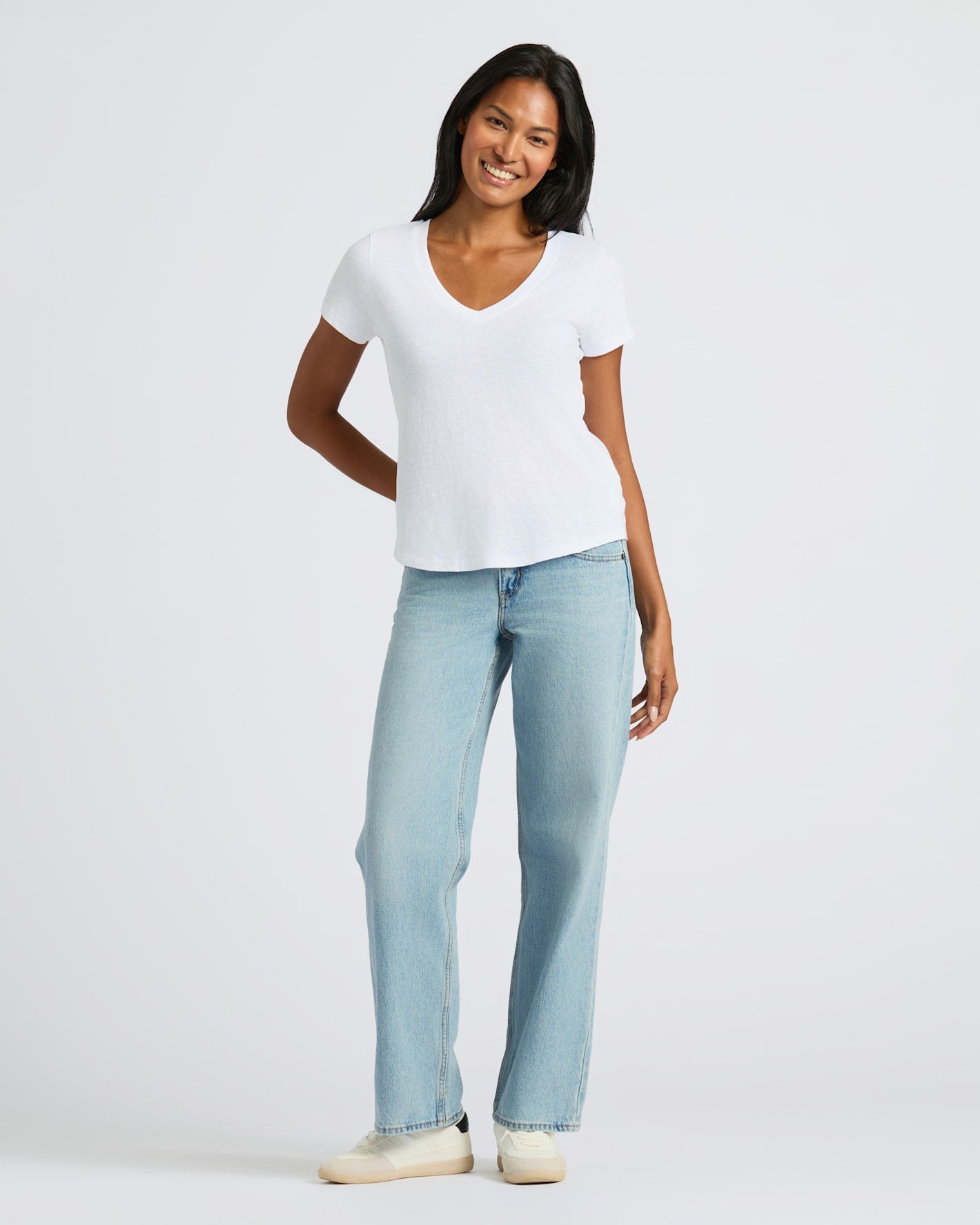 Womens White Relaxed Slub V-Neck Tee 2-Pack