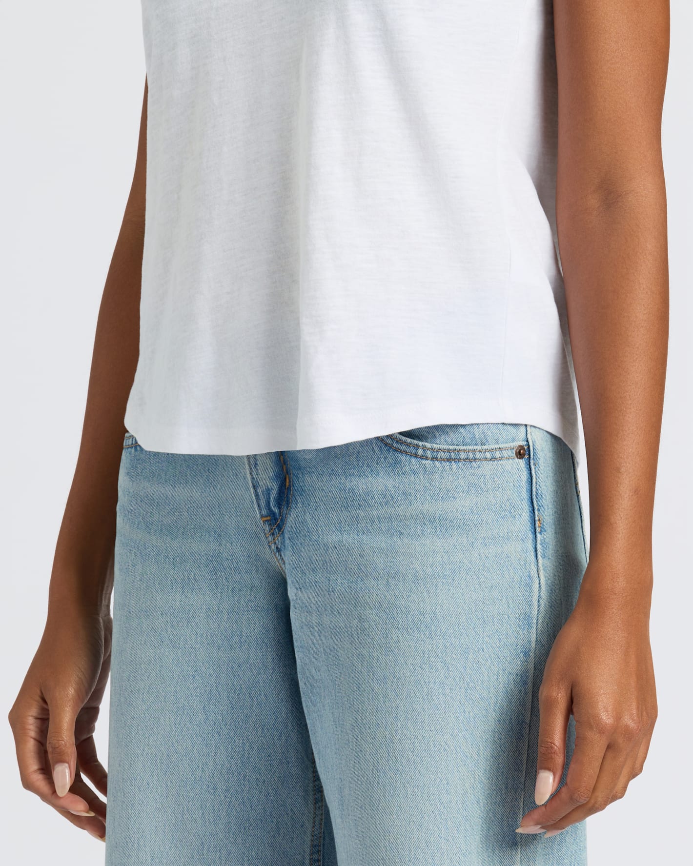 Womens White Relaxed Slub V-Neck Tee 2-Pack