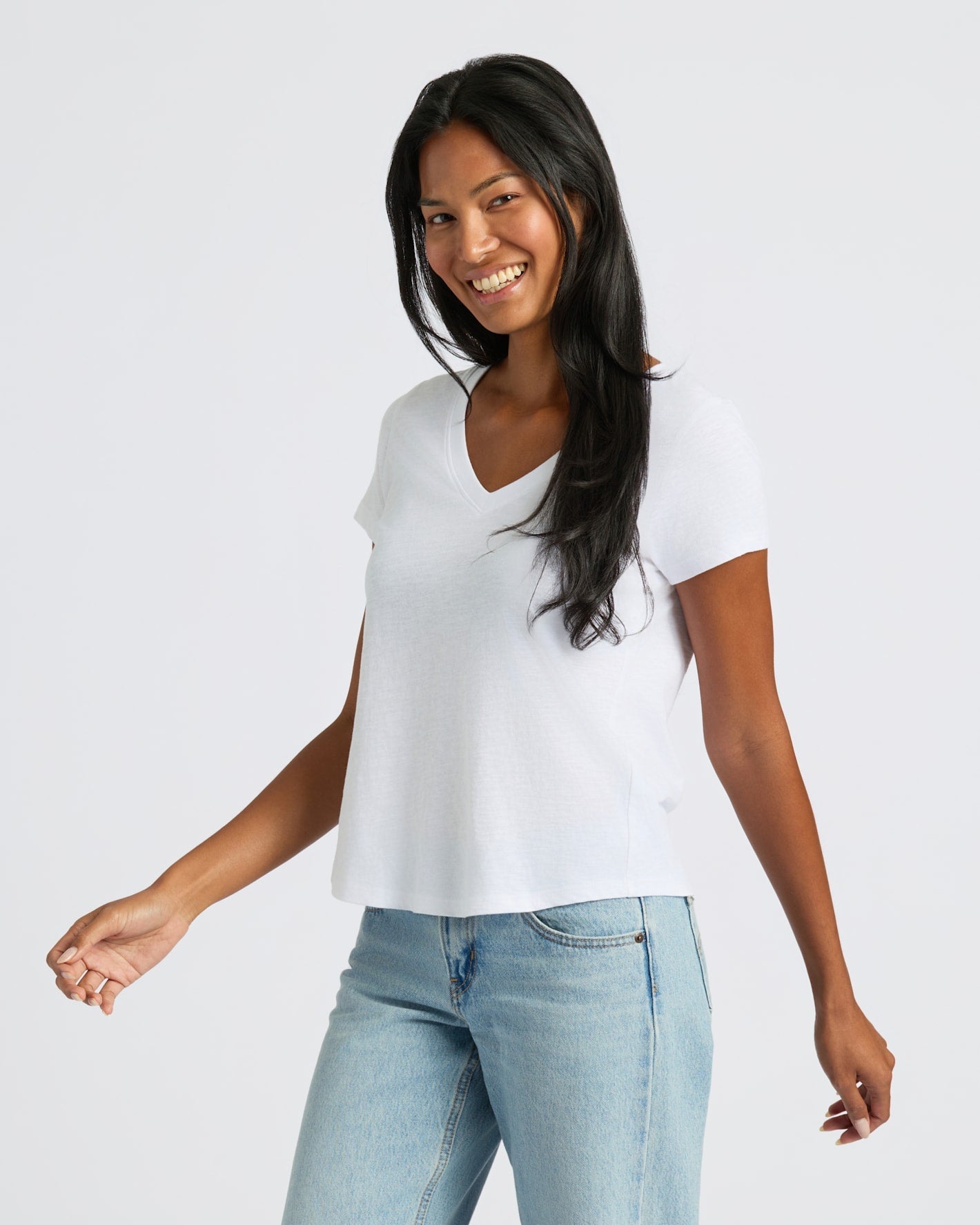 Womens White Relaxed Slub V-Neck Tee 4-Pack