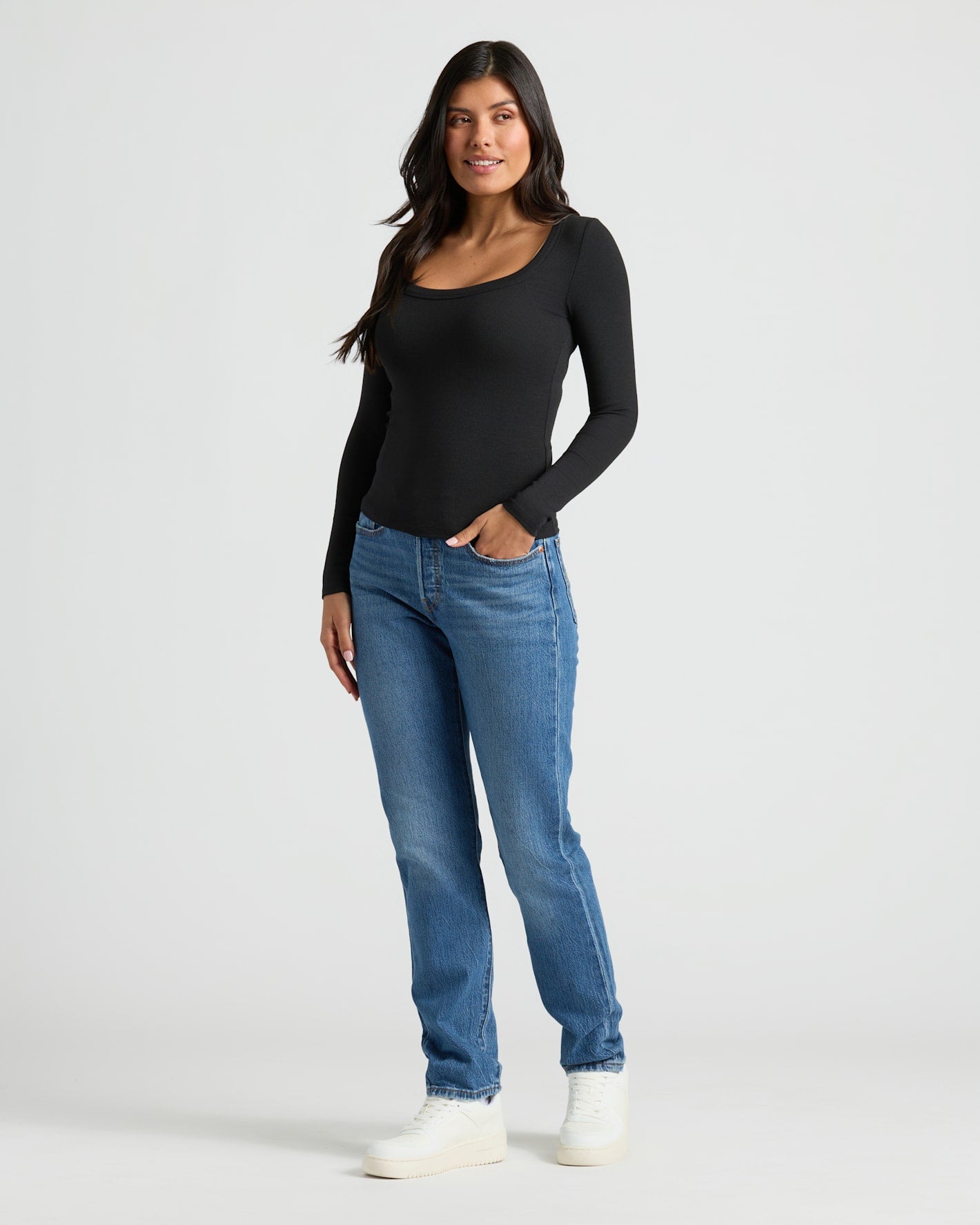 Womens Ribbed Long Sleeve Scoop Neck Tee 3-Pack