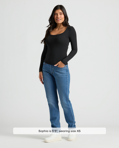 Womens Black Ribbed Long Sleeve Scoop Neck Tee 3-Pack