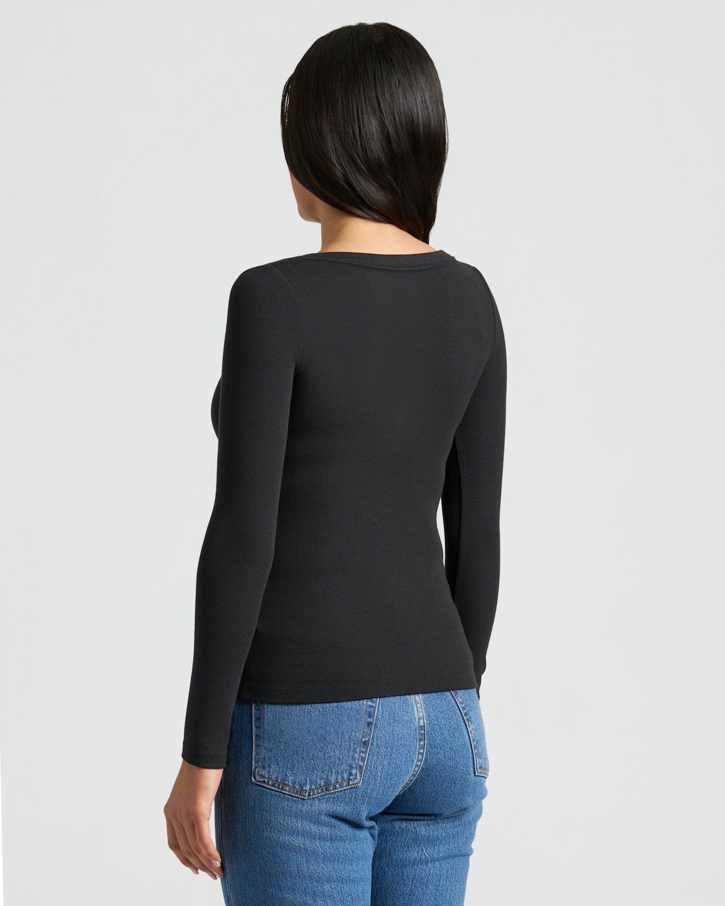 Womens Black Ribbed Long Sleeve Scoop Neck Tee 3-Pack