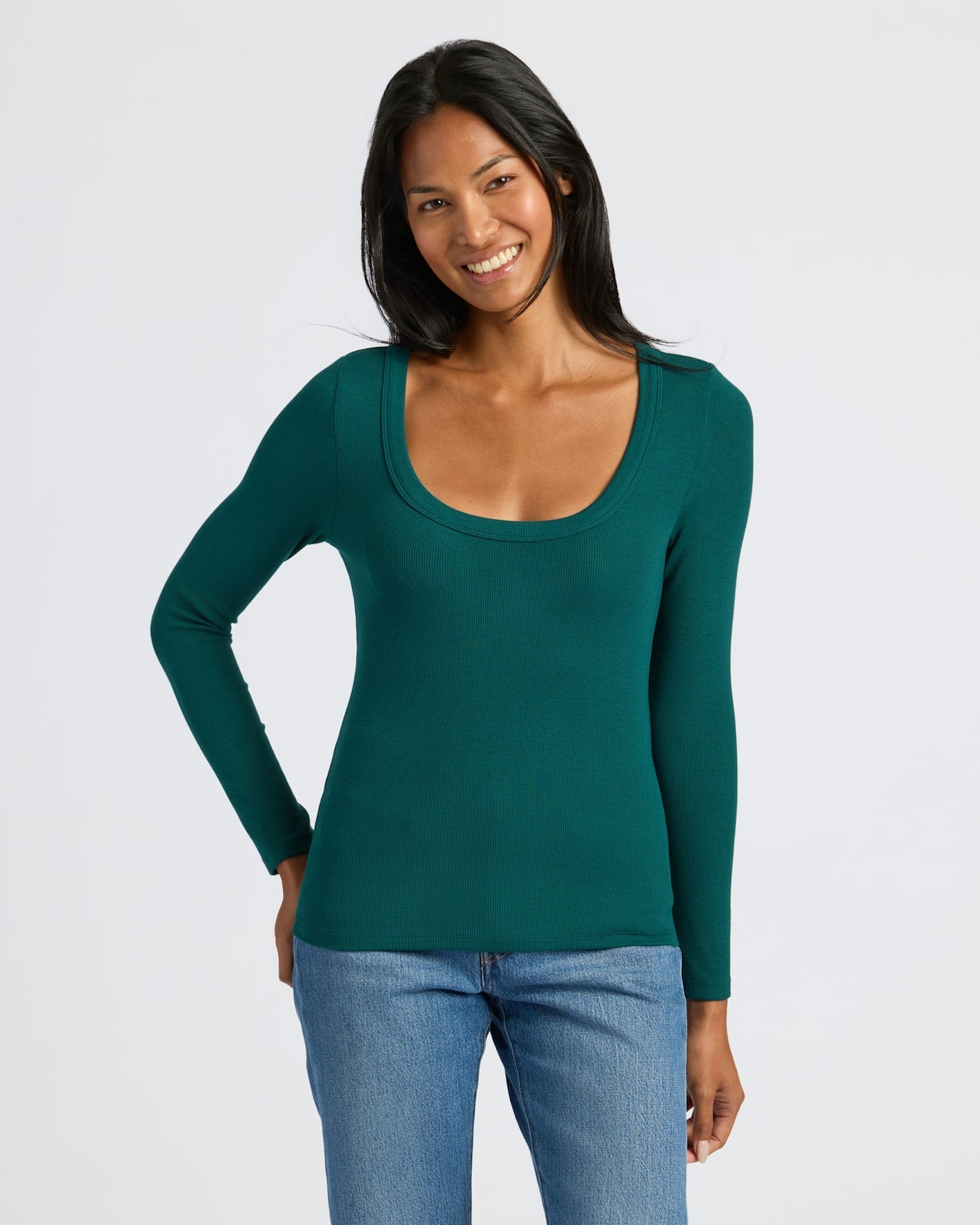 Womens Ribbed Long Sleeve Scoop Neck Tee 3-Pack