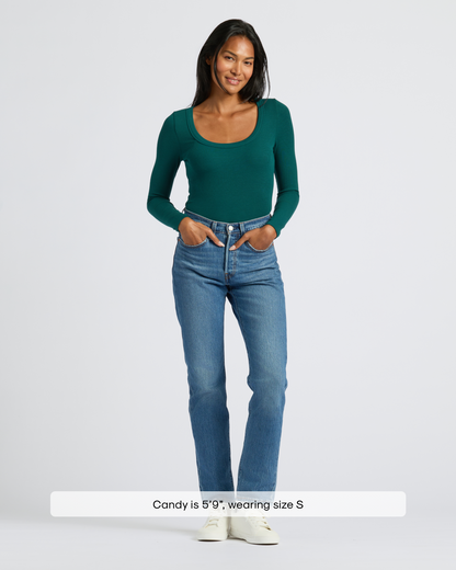 Womens Deep Emerald Ribbed Long Sleeve Scoop Neck Tee