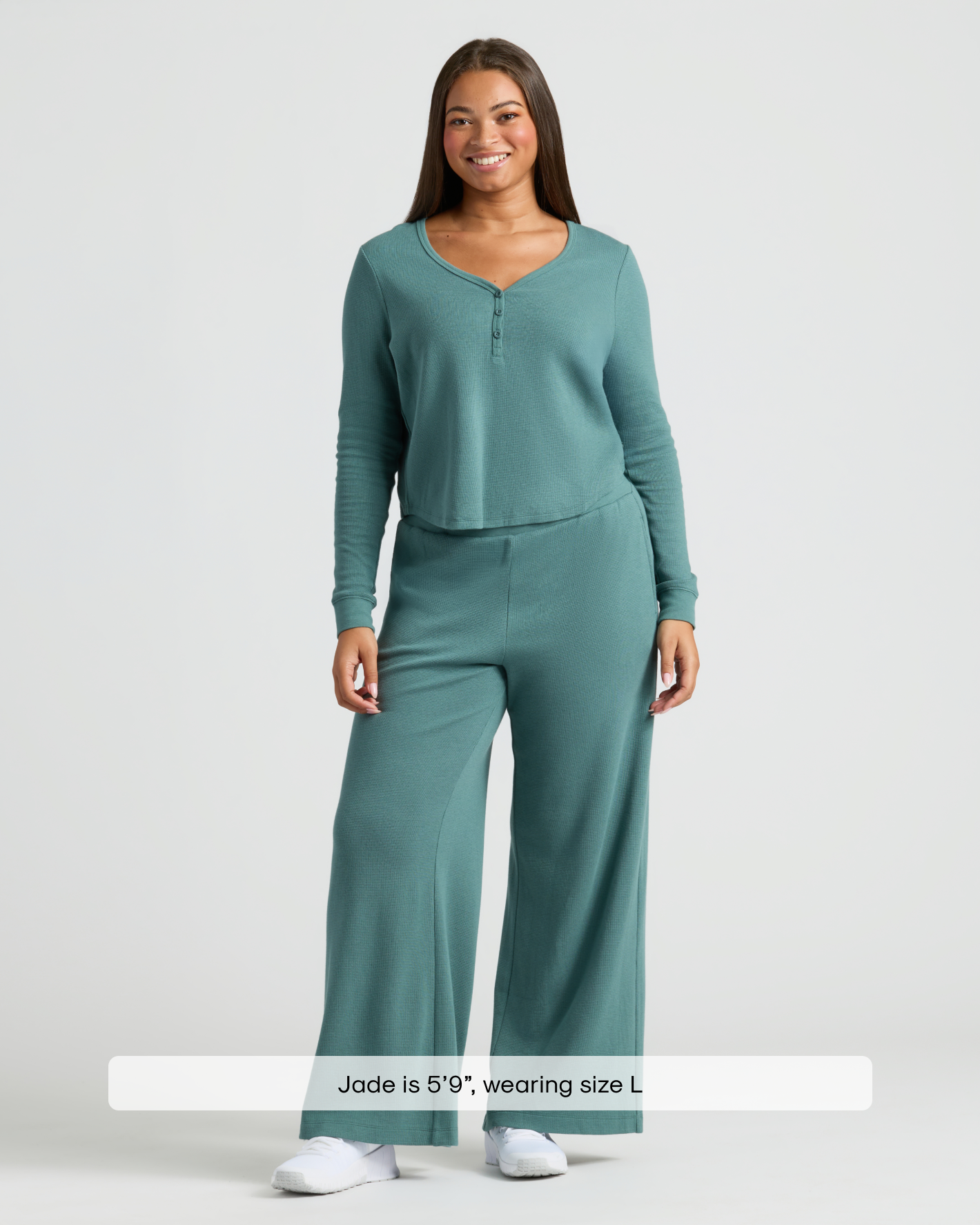 True Classic Women's Waffle Knit Henley & Wide Leg Pant Set - 2-Piece Loungewear, Cozy Long Sleeve Top & Relaxed Pants
