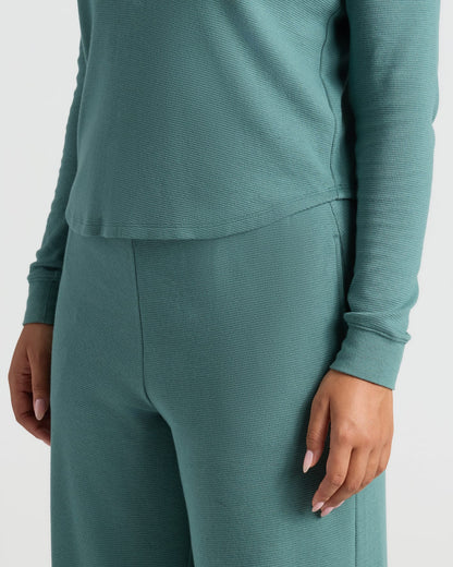 Womens Stormcloud Waffle Long Sleeve Boxy Henley