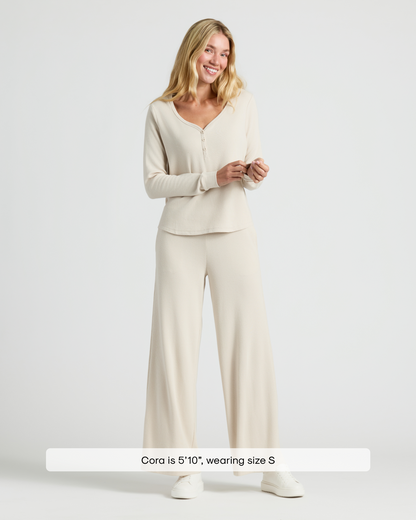 True Classic Women's Waffle Knit Henley & Wide Leg Pant Set  Soft Modal-Cotton 2-Piece Loungewear, Cozy Long Sleeve Top & Relaxed Pants
