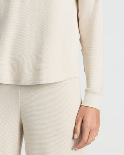 Womens Oatmeal Waffle Long Sleeve Boxy Henley