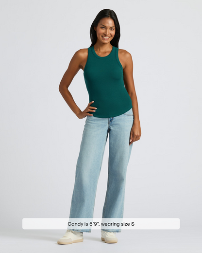 Womens Deep Emerald Ribbed High Neck Tank