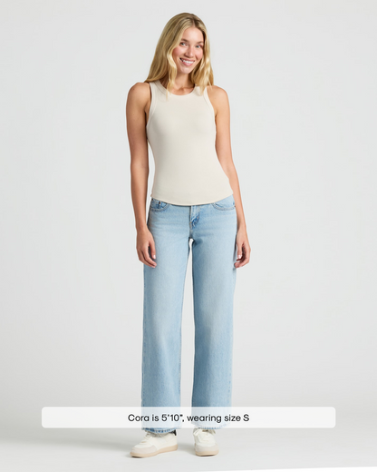 Womens Oatmeal Ribbed High Neck Tank