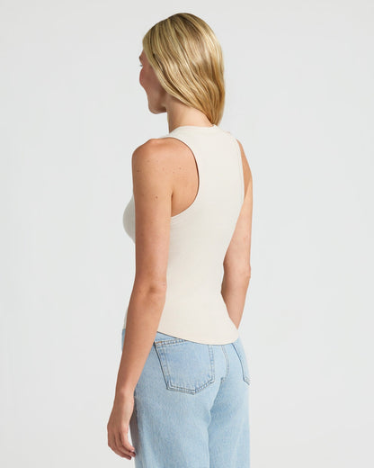 Womens Oatmeal Ribbed High Neck Tank 3-Pack