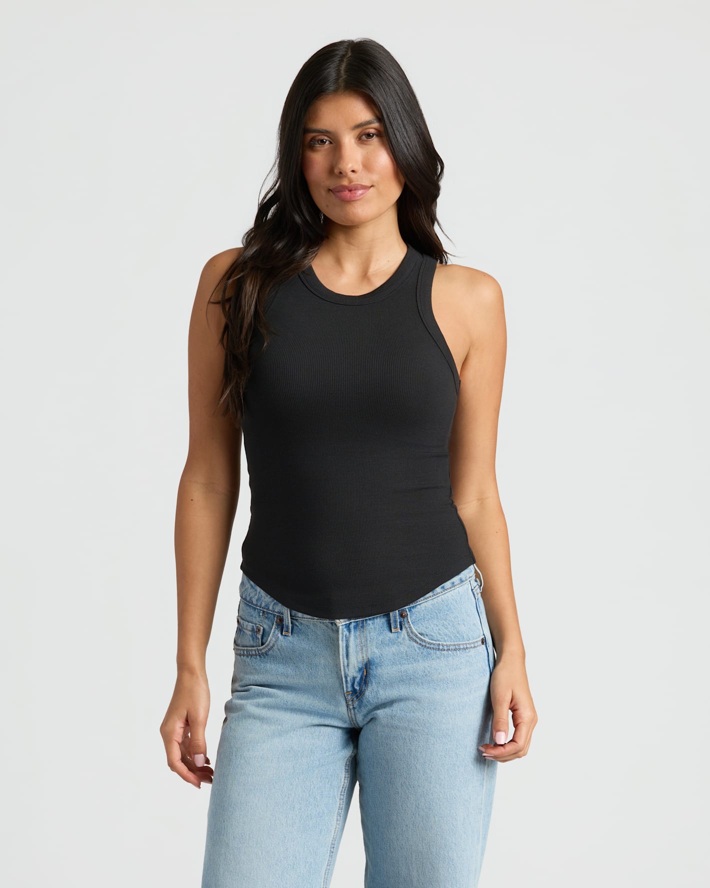 Womens Black Ribbed High Neck Tank 3-Pack