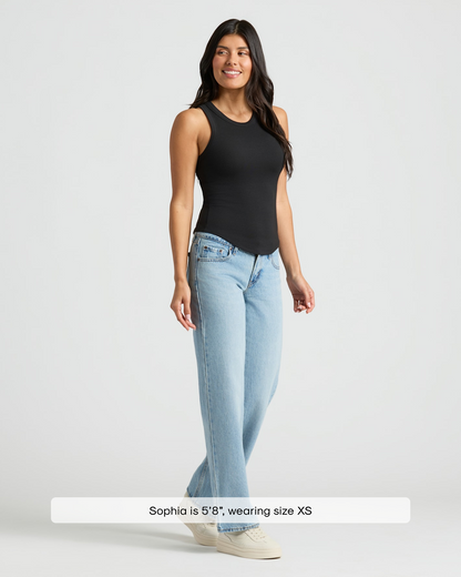 Womens Black Ribbed High Neck Tank 3-Pack