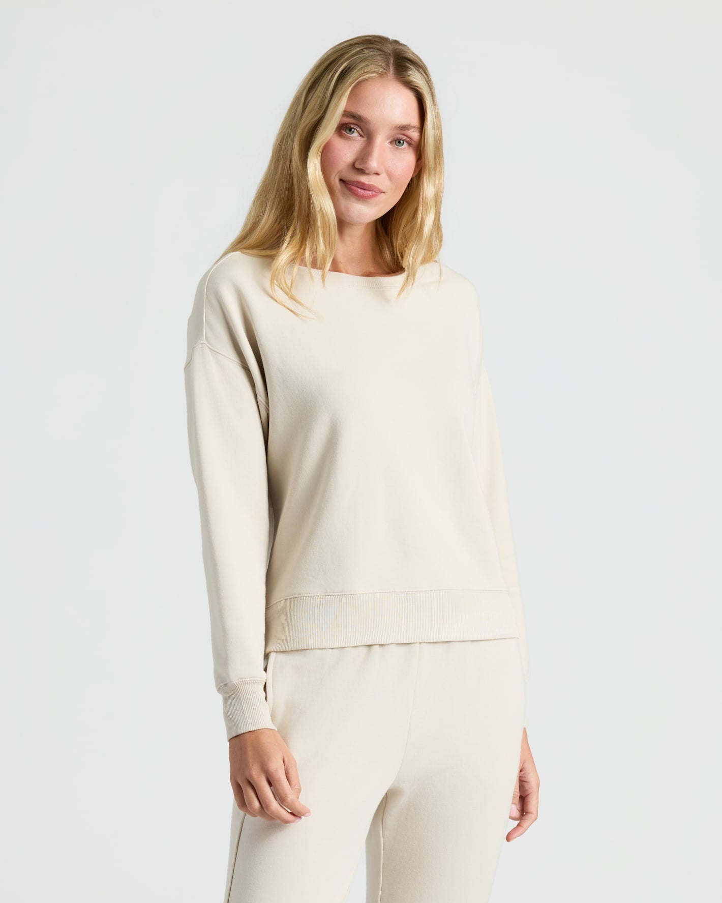 Womens Oatmeal Slouch Pullover Crew & Relaxed Jogger 2-Pack