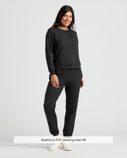 Womens Black Slouch Pullover Crew & Relaxed Jogger 2-Pack
