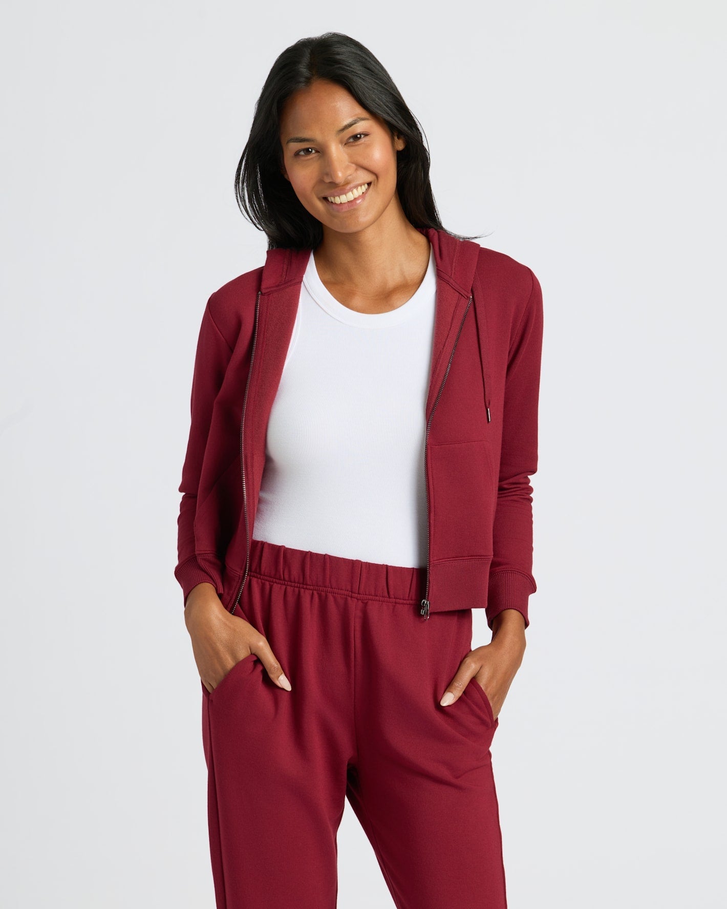Womens Dark Maroon Crop Zip Hoodie