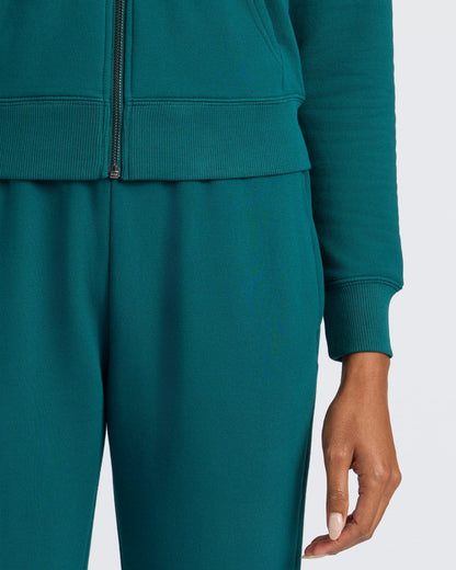 Womens Deep Emerald Crop Zip Hoodie