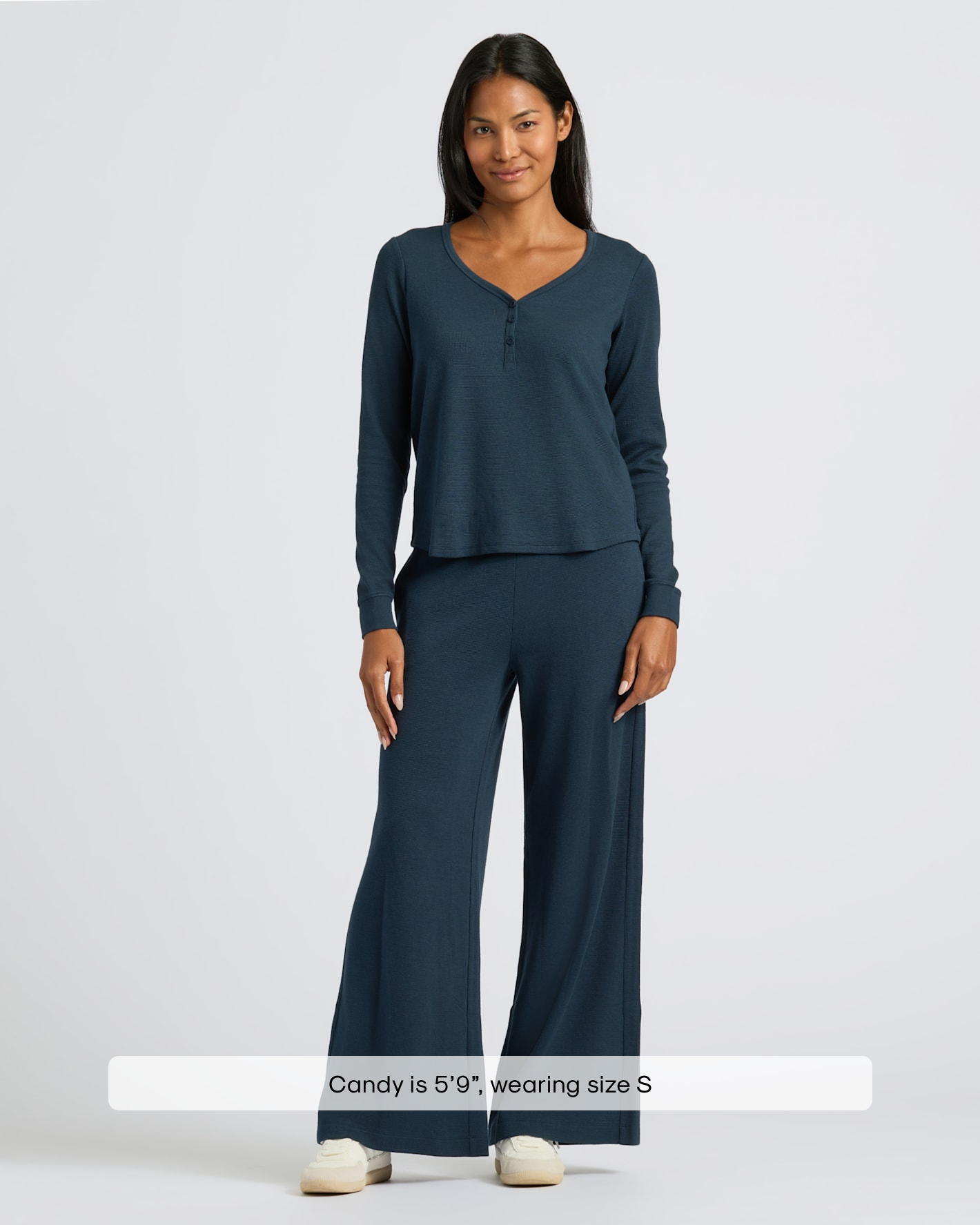 True Classic Women's Waffle Knit Henley & Wide Leg Pant Set - 2-Piece Loungewear, Cozy Long Sleeve Top & Relaxed Pants