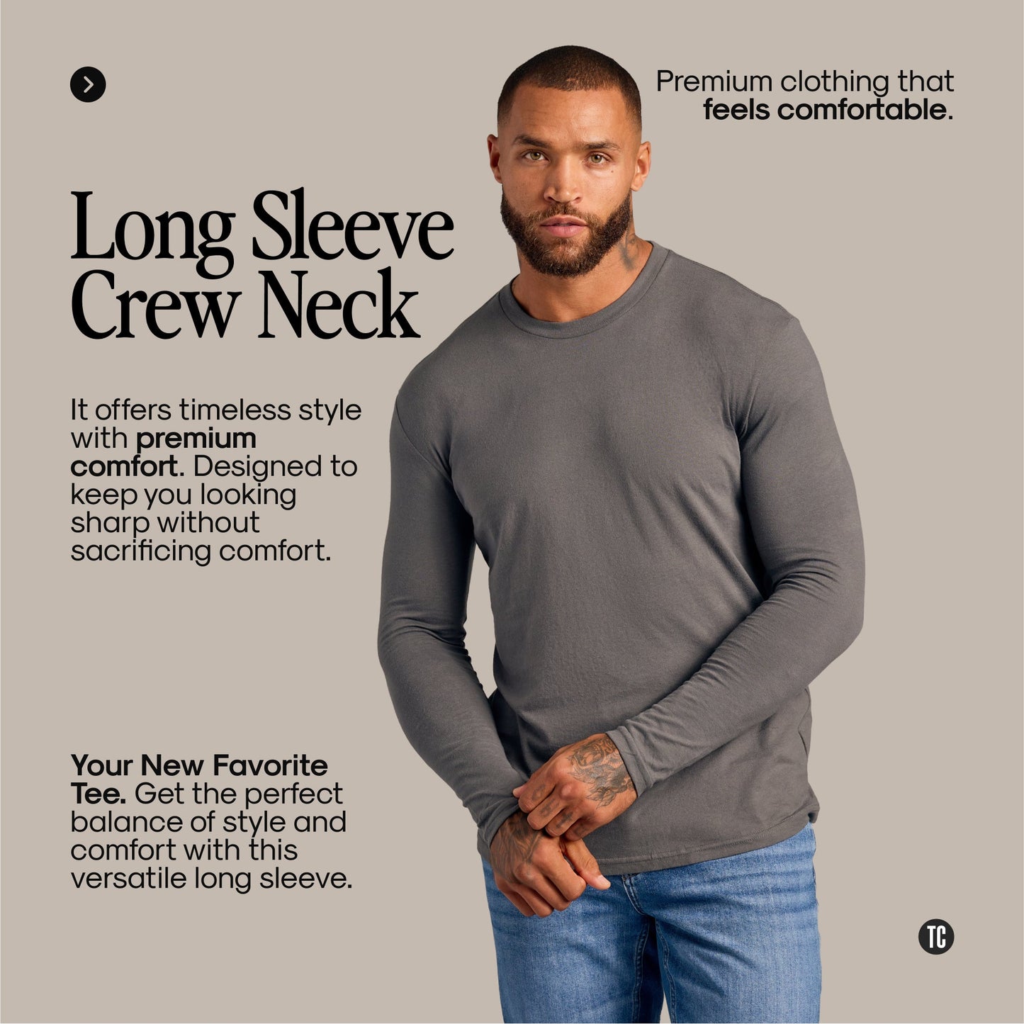 True Classic Men’s Long Sleeve Crew Neck Tee – Soft Cotton Stretch Fit, Tailored Everyday Shirt for Layering, Loungewear, or Streetwear Looks
