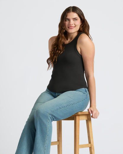 Womens Black Ribbed High Neck Tank 3-Pack