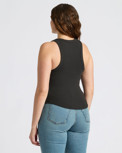 Womens Black Ribbed High Neck Tank 3-Pack