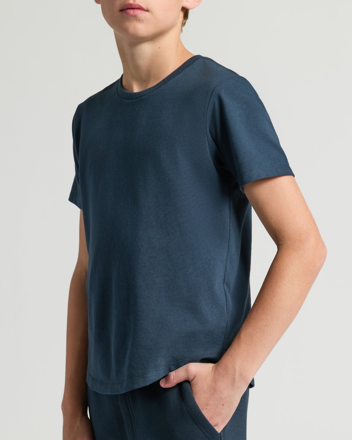 Boys' Navy Classic Curved Hem Crew Neck